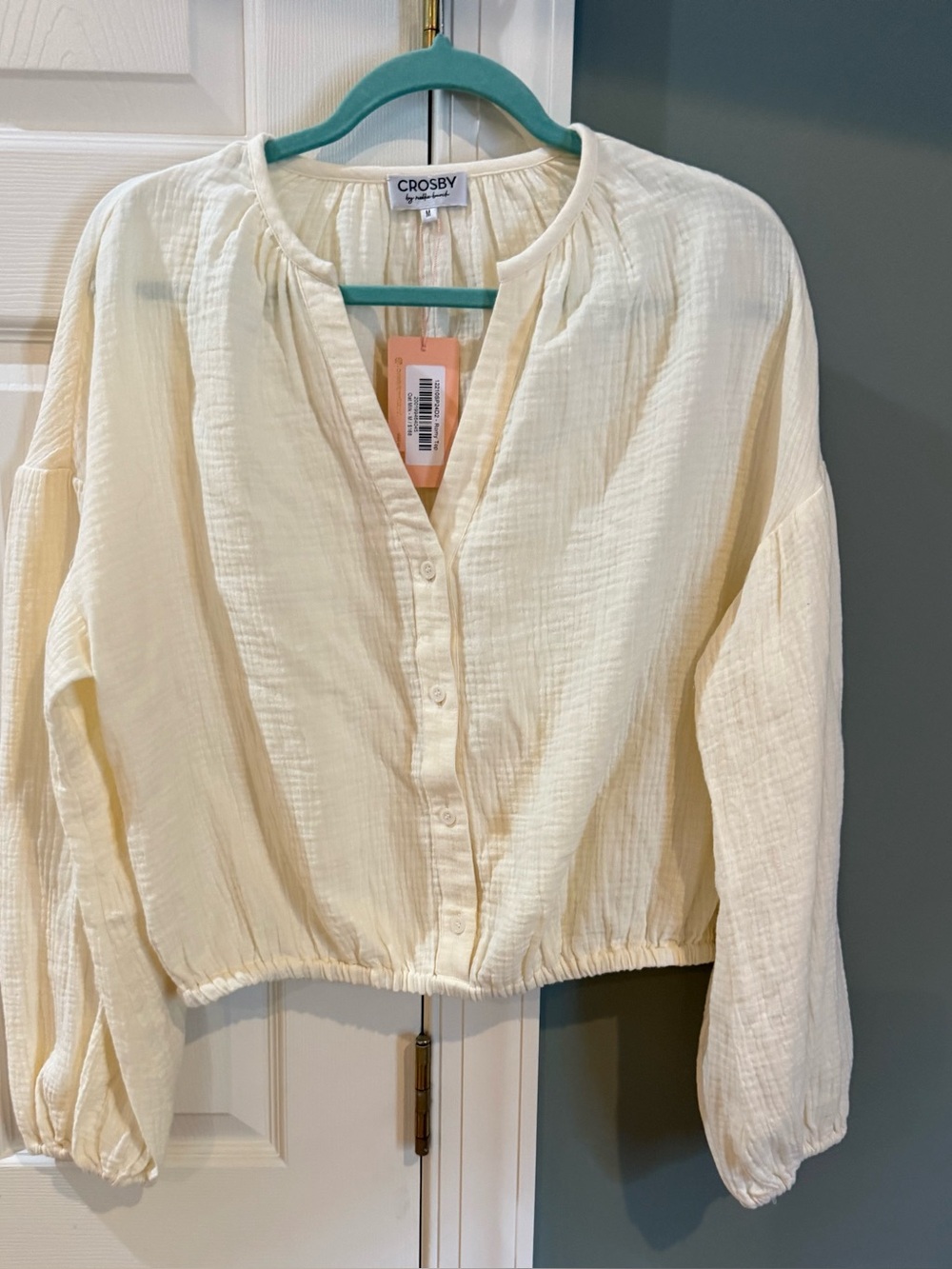NWT Crosby by Molly Burch Ivory Button-Front Cotton Gauze Top